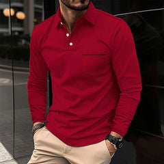 2024 men's spring long sleeve pocket T-shirt Casual business buckle