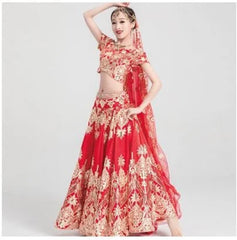 Luxury Women's Sequin Embroidery Indian Sari Dress Red Wedding