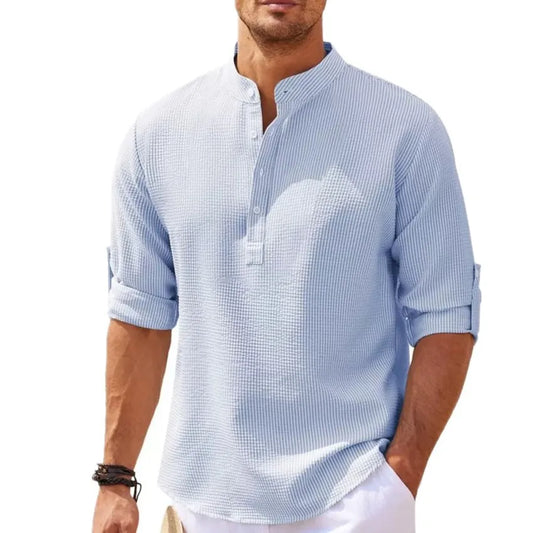 2024 New Men's stand collar shirt T-shirt men's Long sleeve shirt