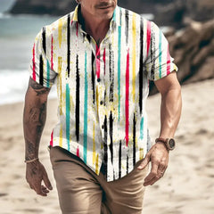 Men's Shirts Holiday Hawaiian Beach Shirts Striped Print Tops Business