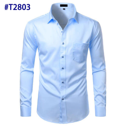 Black Bamboo Fiber Shirt Men Casual Slim Fit Mens Dress Shirts Solid