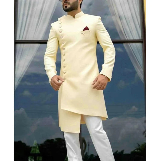 Men's Long Suits Latest Irregular Design 2 Pieces Indian Style Groom