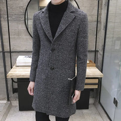 Men's Thick Wool Blends Trench Long Casual Top Coats Fashion Warm Coat