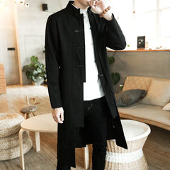 Trench Coat Men Fake two Pieces Cardigan Kimono Embroidered Coat Male