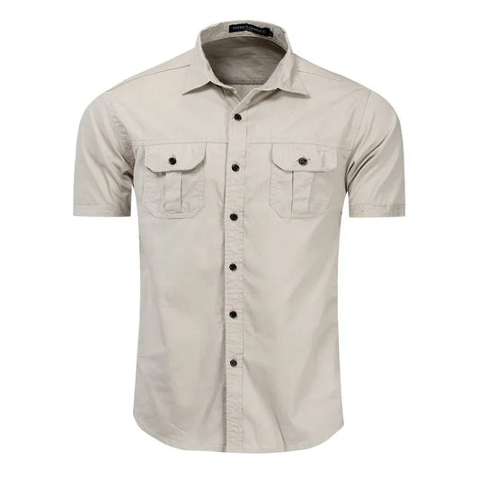 Fashion Mens Shirt Casual Business Shirt Short Sleeve Military Cargo