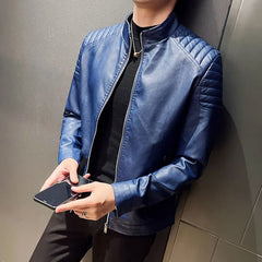 Trend Motorcycle Jacket Spring Mens Fashion Leather Jacket Slim Fit PU