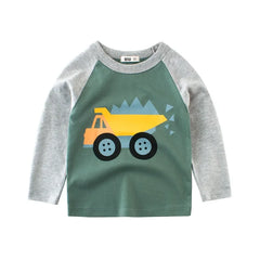 2024 Boys Clothes Cartoon  Excavator T-shirt for Boy Autumn New