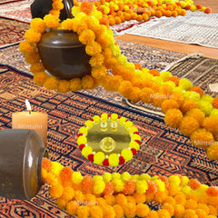 Marigold Flower Garland with зo Flowers, Artificial Flowers for Diwali