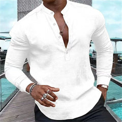 2023 New Fashion Men's High Quality Shirt Henry Solid Half Open Button