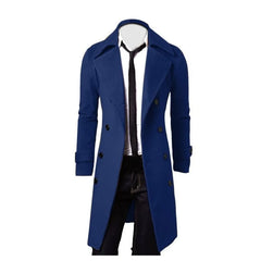 Mens Double Breasted Trench Coat Wool Blend 2023 Autumn Winter Solid