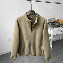 Winter Fleece Jacket Solid Color Sherpa Casual Coat Thick Warm Stand