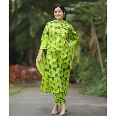 Green Color Printed Kurti Palazzo with Dupatta Diwali Wear Kurta Pant