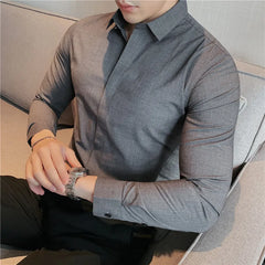 Men Long Sleeved Shirt 2024 Autumn New Anti-wrinkle Soft Solid Casual