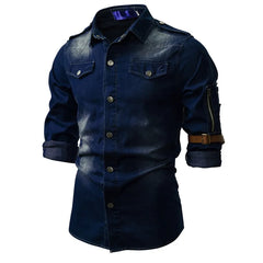 2023 New Men's Denim Turn-down Collar Shirt Coat Fashion Casual Daily