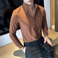 Camisas De Hombre Stand Collar Luxury Shirts For Men Quality Camisa