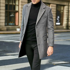 Solid Color Lapel Coat Men's Winter Lapel Suit Coat with Flap Pockets