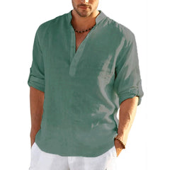 2022 New Men's Daily Business Linen Long Sleeve Solid Color Loose