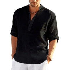 2022 New Men's Daily Business Linen Long Sleeve Solid Color Loose