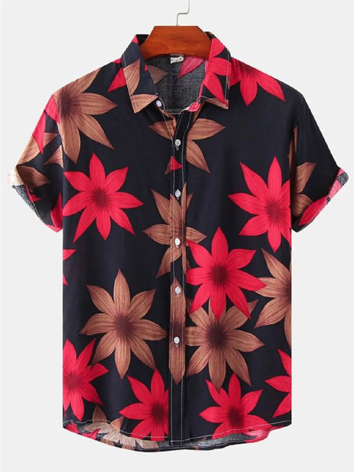 Men's short sleeved shirt new summer Hawaiian style lapel button up