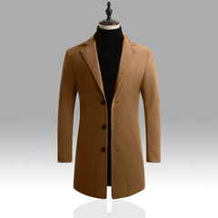 Korean Style Men Trench Coat Lapel Buttons Woolen Coat Casual Overcoat