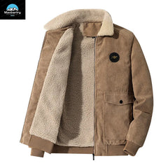 Men's Autumn And Winter Corduroy Jacket With Fleece And Thick Lamb