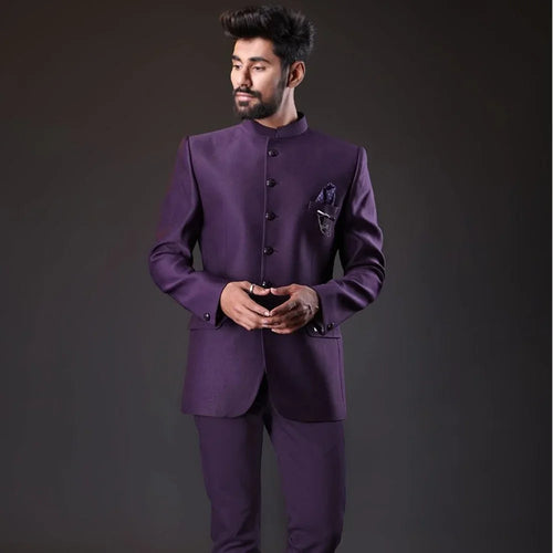 New Indian Stylish Suits for Men 2 Piece Fashion Stand Collar Single