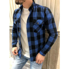 Autumn Casual Plaid Flannel Shirt Men Long-Sleeved Chest Two Pocket