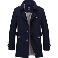 Mens Business Windbreaker Long Jackets Men Cotton Trench Coats Casual