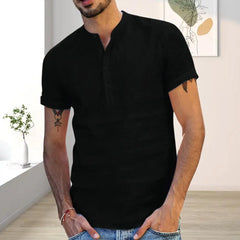 Summer New Men's Solid Color Short-Sleeved T-shirt Cotton And Linen