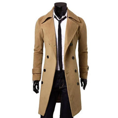 Simple Trench Coat  Double-breasted Male Men Coat  Coldproof Pure