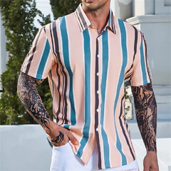 Hawaiian Men Summer Casual Floral Korean Social Retro Shirt Geometric