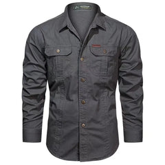 Spring Cargo Shirts for Men Long Sleeve Casual 100% Cotton High