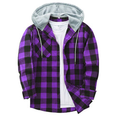 Spring Autumn Men's Checkered Shirt Hooded Flannel Warm Fashion Luxury