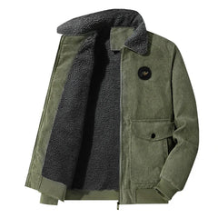 Men's Autumn And Winter Corduroy Jacket With Fleece And Thick Lamb