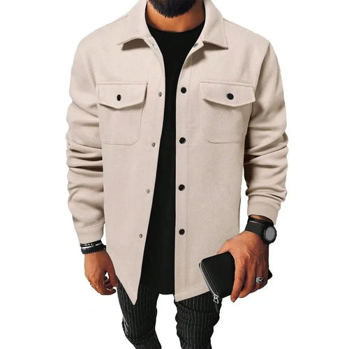 Men Button-down Shirt Jacket Men's Solid Color Lapel Shirt Jacket