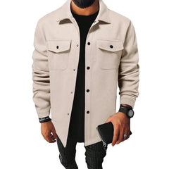 Men Button-down Shirt Jacket Men's Solid Color Lapel Shirt Jacket