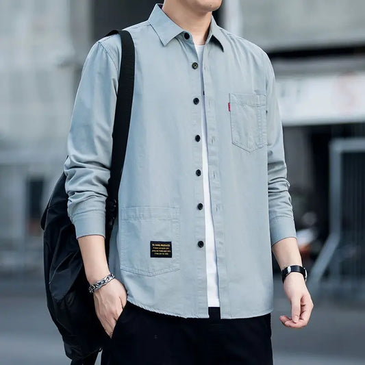 Spring Autumn Men's Non Ironing Long Sleeve Shirt Casual Loose Slim