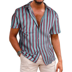 Men's Shirts Holiday Hawaiian Beach Shirts Striped Print Tops Business