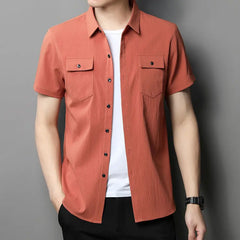 Safari Style Men Short Sleeve Shirt Summer New Fashion Male Clothes