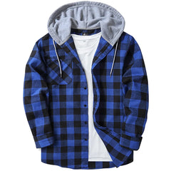 Spring Autumn Men's Checkered Shirt Hooded Flannel Warm Fashion Luxury