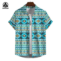 Vintage Hawaiian Shirts For Men Ethnic Pattern Printed Short Sleeve