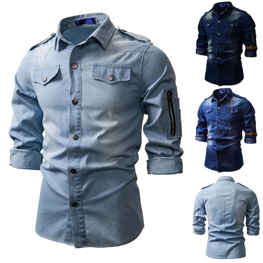 2023 New Men's Denim Turn-down Collar Shirt Coat Fashion Casual Daily