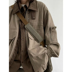 Bomber Jacket Men Vintage Multi-pocket Loose Safari Coat Harajuku