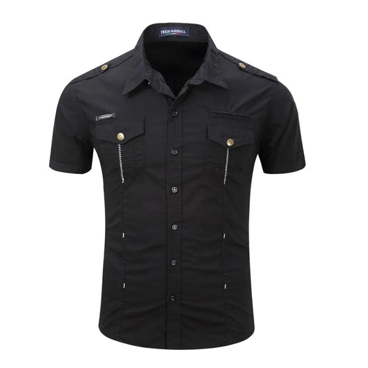 New Mens Military Shirt Business Slim Fit Short Sleeve Casual Shirts