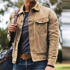 Autumn Retro Male Jacket Canvas Cotton Khaki Military Uniform Light
