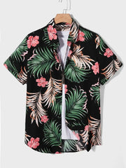 Men's short sleeved shirt new summer Hawaiian style lapel button up