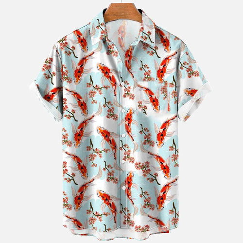 3d Sea Animal Seahorse Fish Print Lapel Hawaiian Shirt Men's Summer