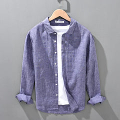 Linen Shirt Men's Seasonal Long Sleeved Top Korean Linen Breathable