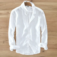 New Designer 100% Linen Long Sleeved Shirt Men Brand Casual Solid