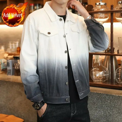 Male Jean Coats with Sheep Padding Men's Denim Jacket Wide Sleeves
